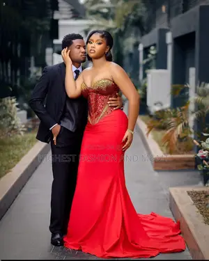 Luxury Red Corset Sequin Reception Gown