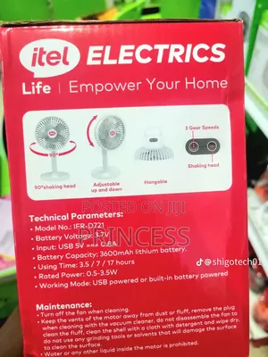 Itel 3600mah Rechargeable Fan
