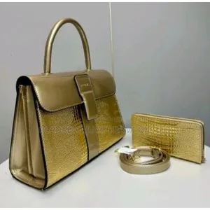 High Quality Crocodile Leather Silicon Design Hand Bag-Gold