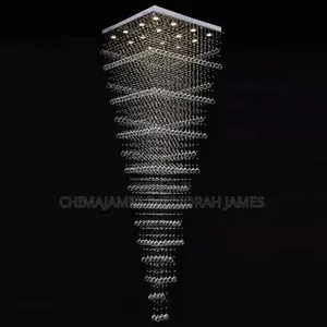 Modern Luxury Spiral Crystal Ceiling Fixture Long Cascading Crystal