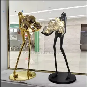 Modern Human Sculpture Floor Lamp – Black Art Figure With Globe Lights