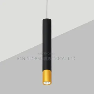 Modern Black Gold Cylinder Pendant Light (Led)