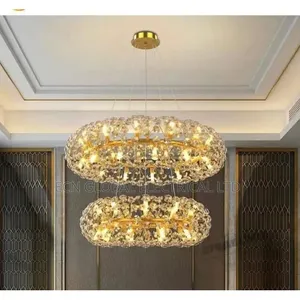 Modern 2-Tier Crystal Dandelion Chandelier (Gold Finish)