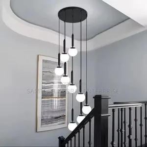 :
Modern Multi-Light Staircase Chandelier – Black Globe Led Hanging