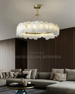 Luxury Alabaster Ring Chandelier – Modern Gold Led Pendant Light