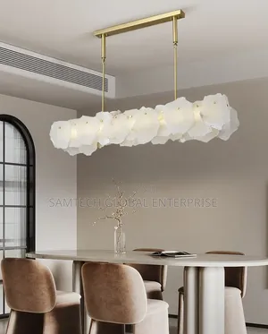 Luxury Alabaster Cloud Linear Chandelier Modern Gold Pendant Light