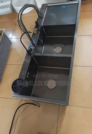 Black 304 Stainless Steel Double Kitchen Sink | With Faucet+Cup Washer