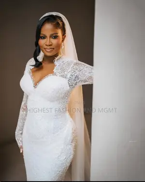 Elegant Mock-Neck Chantilly Lace Mermaid Reception Gown