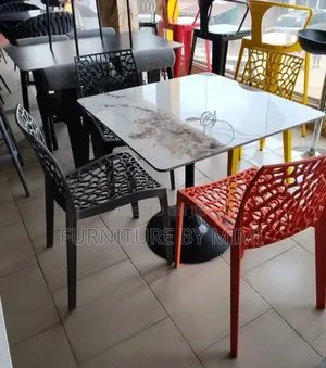 Modern Faux-Marble Cafe Table 4 Spider-Web Chairs Set