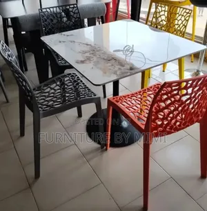 Modern Faux-Marble Cafe Table 4 Spider-Web Chairs Set
