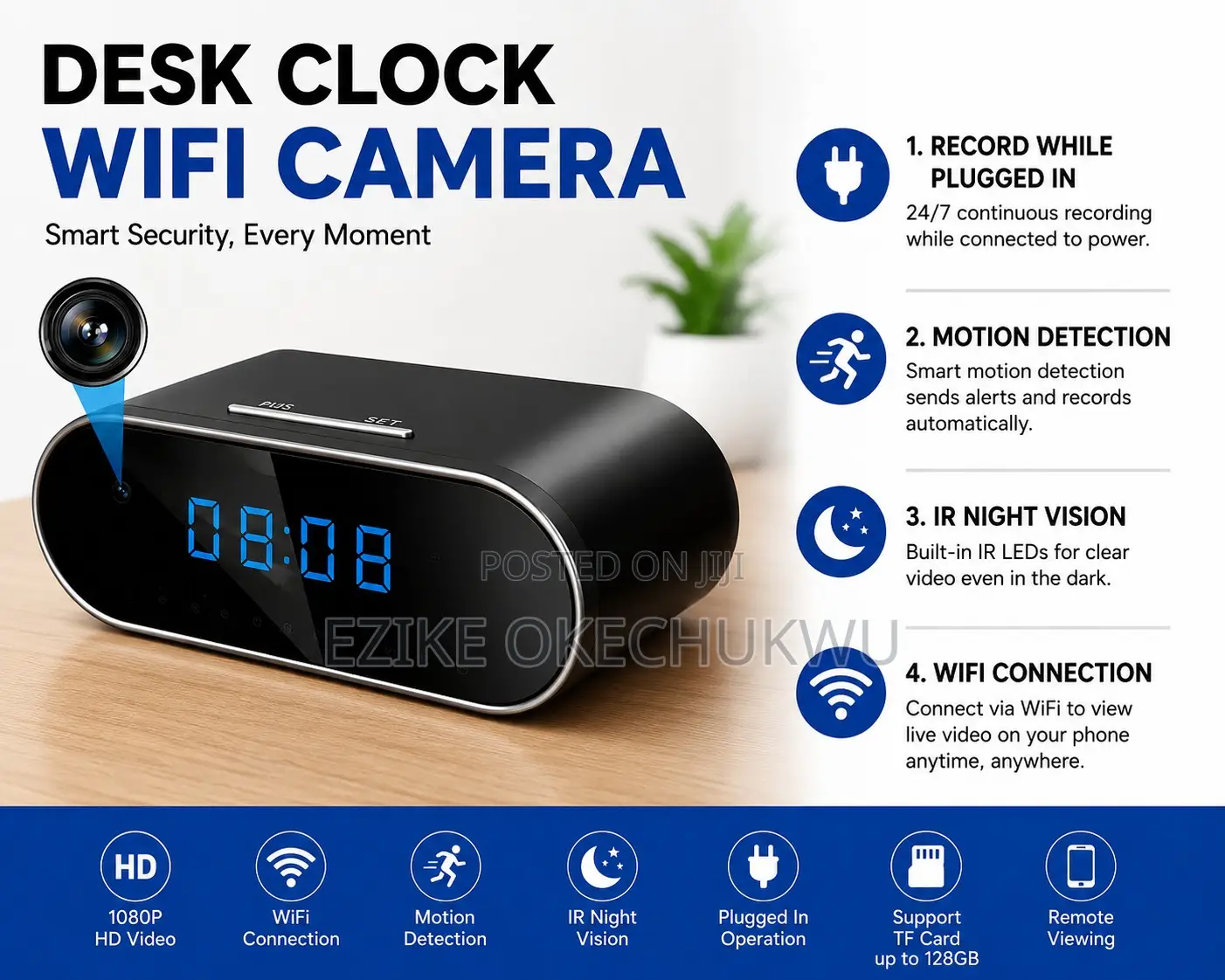 Smart Alarm Table Clock Camera