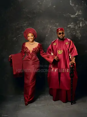 Elite Burgundy Corset Traditional Wedding Gown With Ipele