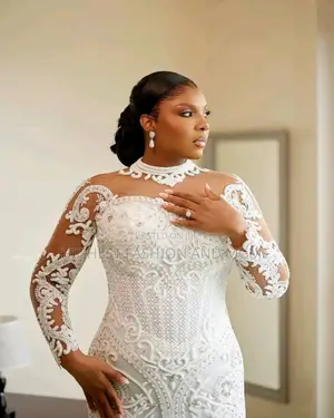 Premium Monochrome Cream Silk-Crepe Traditional Bridal Dress