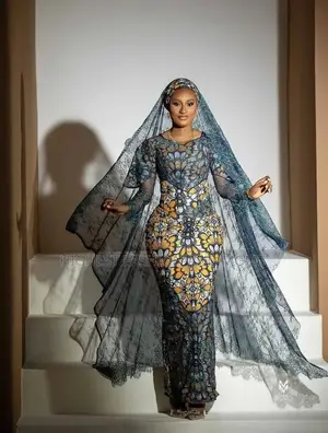 Hausa Style Premium Asymmetric Wave-Beaded Traditional Dress