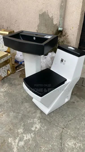 Modern Black White Luxury Toilet and Wash Basin Set
