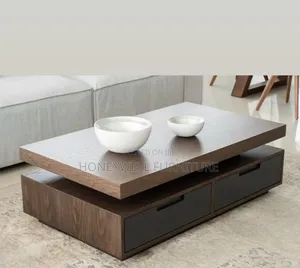 Brown and Black Coffee Table With Drawer