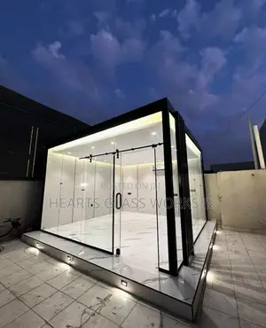 Exterior Glass Partition With Black Hardware Fittings