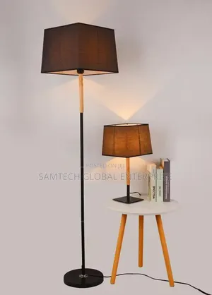 Modern Nordic Floor Table Lamp Set – Black Wood Finish