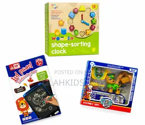 3-in-1 Educational Learning Toy Set Wooden Clock, Writing Tablet
