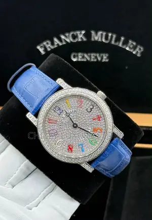 Franck Muller Quality Luxury Men Genuine Leather Iced Face Wristwatch