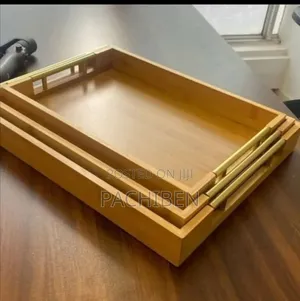 Gold Handle Wooden Tray