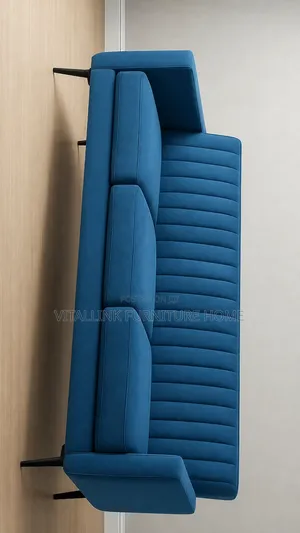 Modern Teal Blue 3-Seater Sofa With Ribbed Back Metal Legs