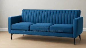 Modern Teal Blue 3-Seater Sofa With Ribbed Back Metal Legs