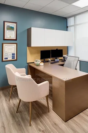 Luxury Wooden Office Table With Upper Storage Cabinets