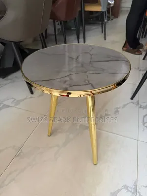 Luxury Round Marble-Top Side Table With Gold Legs – Brand New