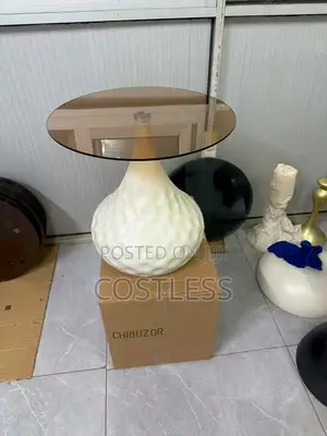 Modern Accent Side Table Featuring a Round, Tinted Brown Glass Top