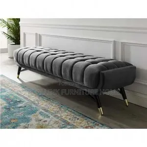 Premium Dark Grey Velvet Upholstered Bench With Gold Tip Legs