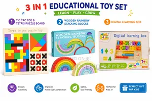 3-in-1 Wooden Educational Toy Set – Tic Tac Toe/Tetris Puzzle Board, L