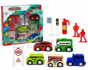 City Bus Super Car Team Playset – Inertia Cars, Traffic Signs Figu