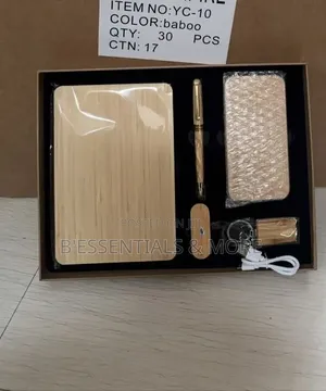 5 in 1 Bamboo Corporate Gift Set With Power Bank Flash Drive