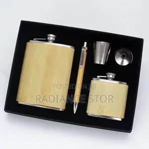 Stainless Steel 5in1 Bamboo Hip Flask Set With Funnel and Gift Box