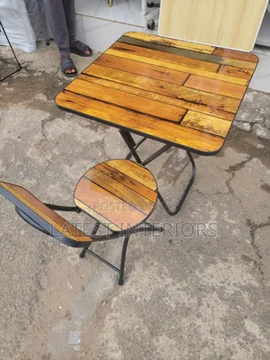 Folding Table Chair Set|Strong Metal Frame | Wooden Finish Portable