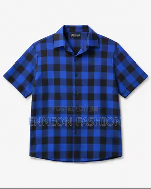 Blue Black Buffalo Plaid Short Sleeve Button-Up Shirt