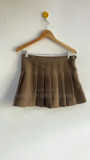 Khaki-Colored Pleated Mini Skirt