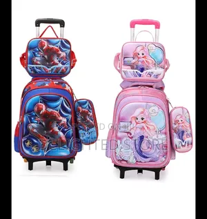 New 3d Leather Fabric High Quality School Bag With Trolley