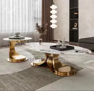 Luxury Marble Coffee Table With Matching Side Gold Center Table Set