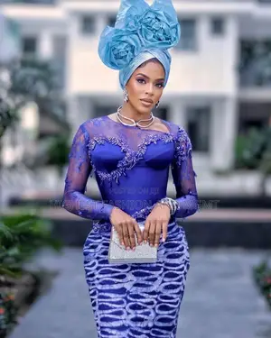 Elite Royal Blue Corset Lace Blouse and Patterned Adire Skirt Set