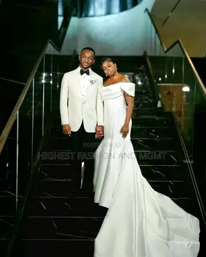 Luxury Off-Shoulder Neckline Silk Bridal Gown With Cathedral Train