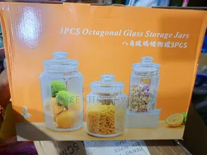 Octagonal Glass Storage Jars 3 Set