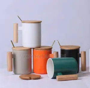 Coffee Cup With Wooden Handle and Cover