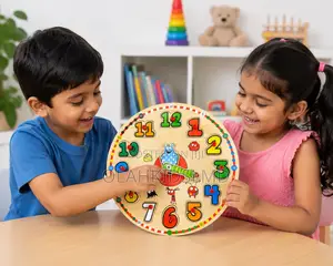 Wooden Monster Clock Puzzle – Educational Time-Telling Toy for Kids