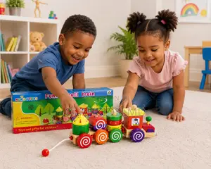 Wooden Pull-Along Train Toy Set – Colorful Stacking Blocks for Toddle