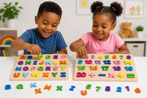 Wooden Alphabet Numbers Puzzle Board Set – Abc 123 Learning Toy