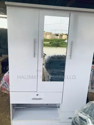 Modern 3-Door White Wardrobe With Full-Length Mirror and Drawer