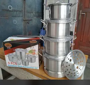 5pcs Aluminum Stock Pot With Steamer