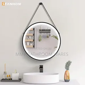 Black Frame Round Led Mirrors With Black Hanging Kits